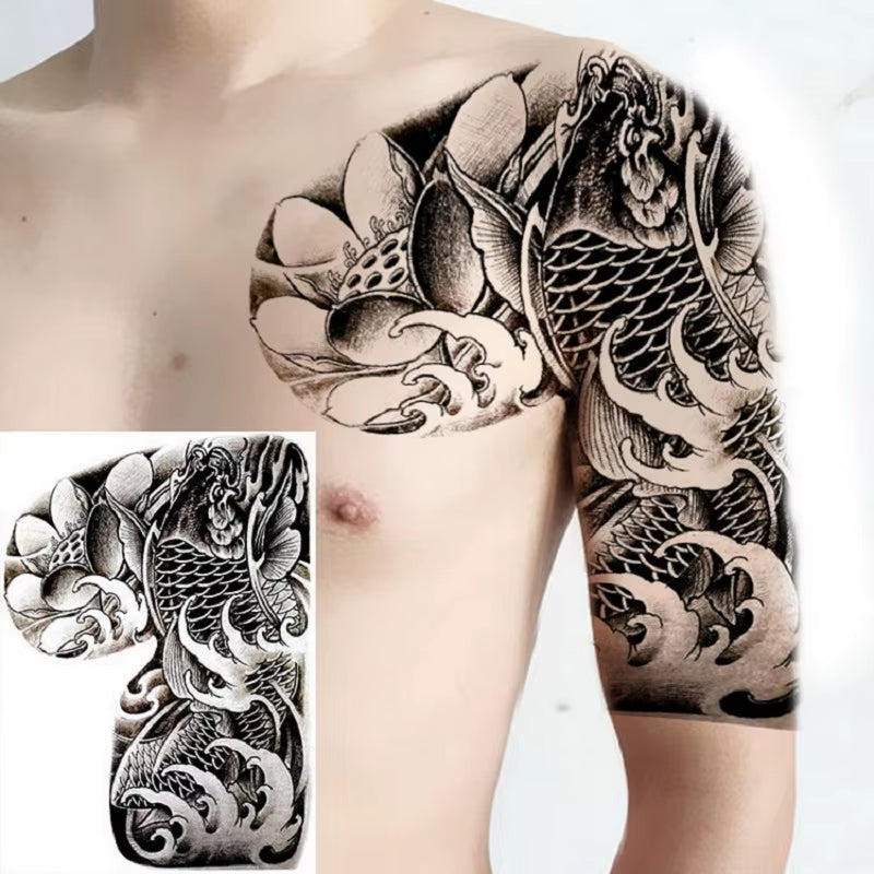 Shoulder & Upper Chest Temporary Tattoos – Japanese & Tribal Designs for Men | Waterproof Body Art | Long-Lasting & Bold