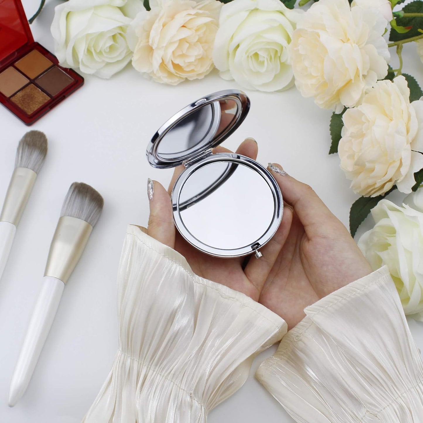 2 Pack Bachelorette Party Gifts for Bride,2 Bridesmaid Makeup Mirror,Crystal Pocket Compact Makeup Mirror Wedding Bridesmaid Gifts-Mirror for Bridal Party,Bridesmaid Proposal Gifts (Champagne)