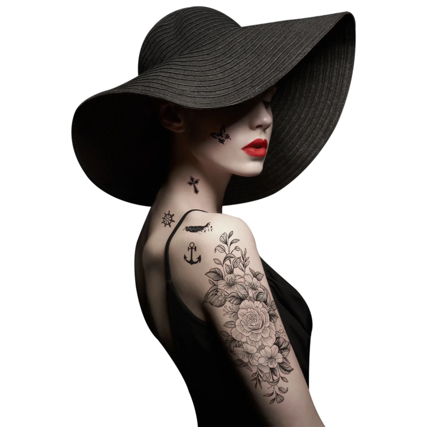 49 Sheets Flower Temporary Tattoos Sticker Large Sexy Flowers Butterfly Snake Waterproof Half Arm Fake Tattoo Sticker