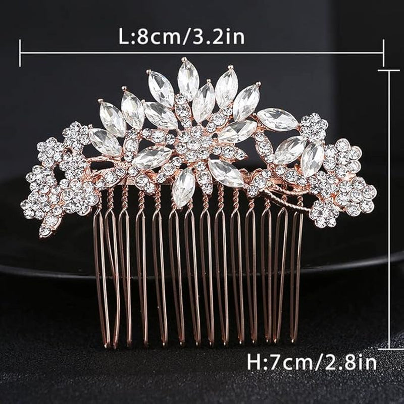 Crystal Wedding Hair Comb Flower Rhinestone Hair Accessories Gold Bridal Headpiece for Women and Brides