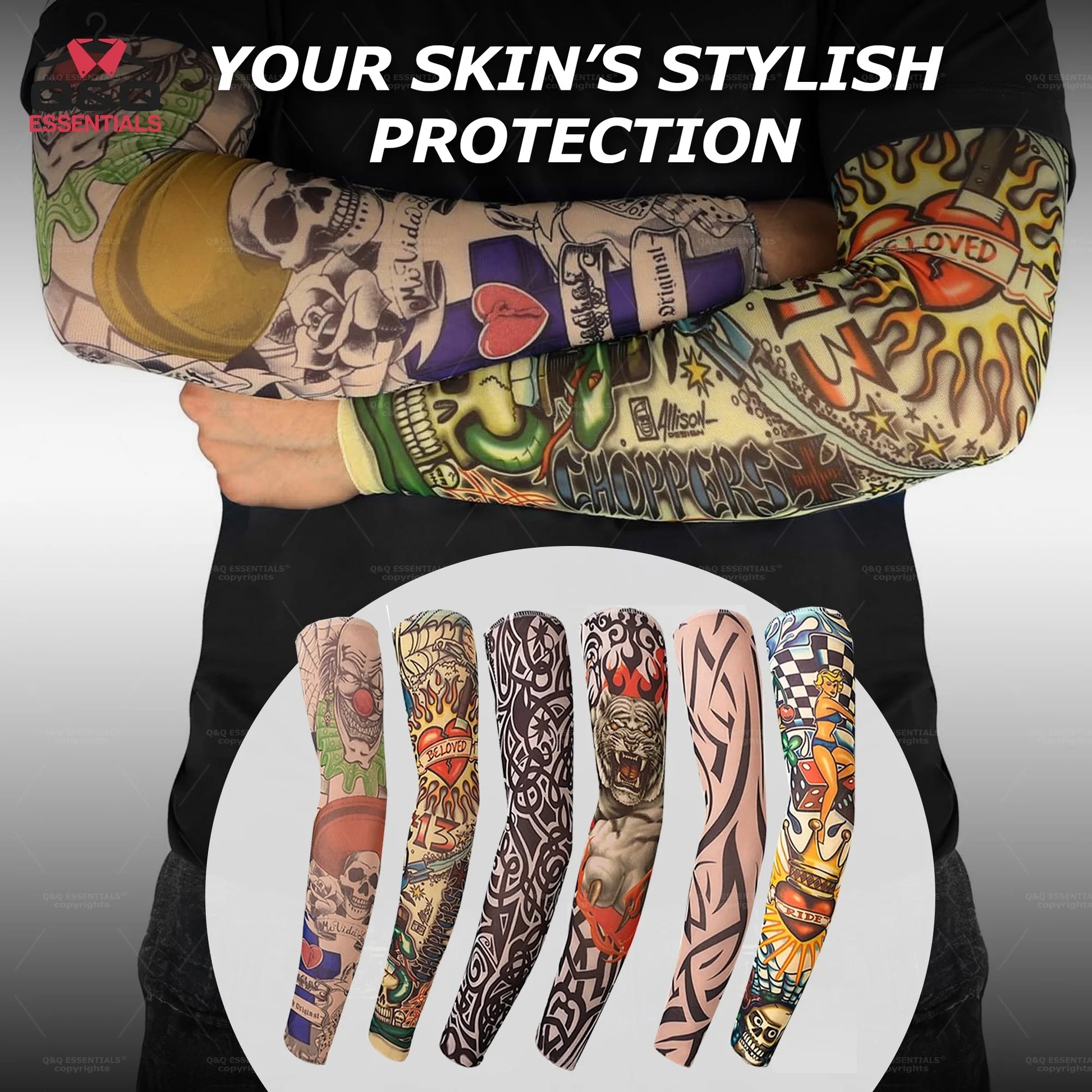 6-Pack Fake Temporary Tattoo Sleeves – Full Arm Slip-On UV Protection | Lifelike Tattoo Designs | Sunscreen Arm Covers for Men & Women