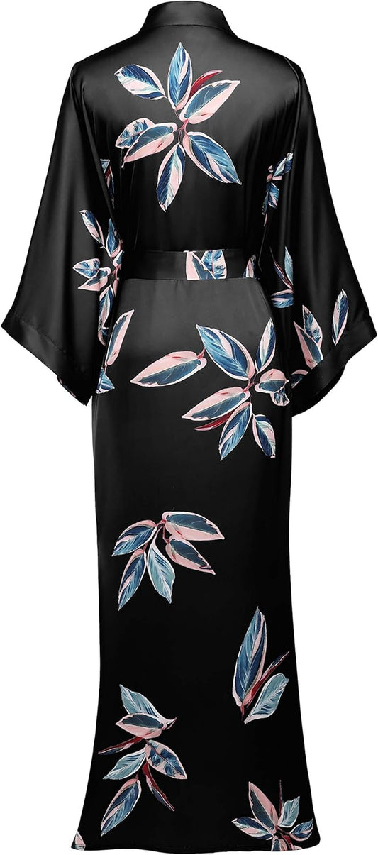 Satin Kimono Robe – Long Silky Cover-Up with Belt & Pockets | Bridal, Bachelorette & Party Robe (One Size)