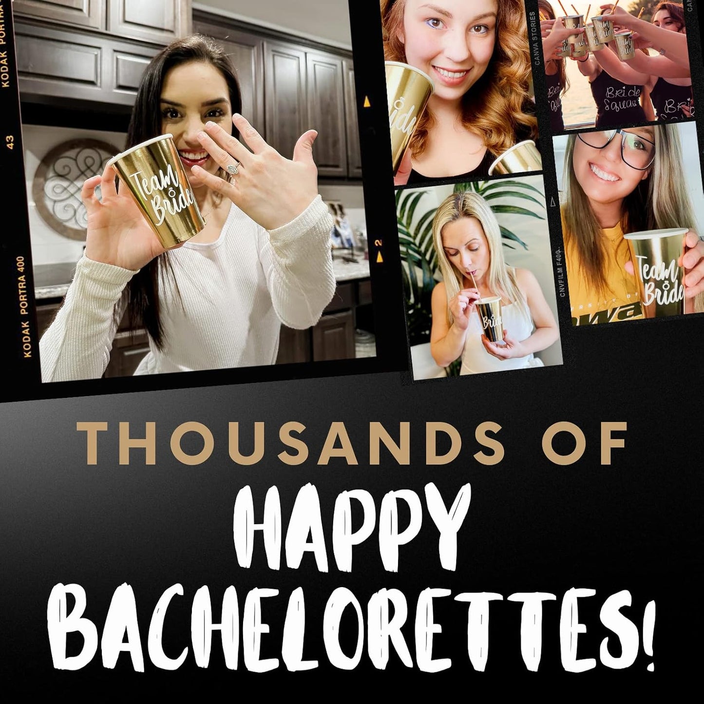 Team Bride Bachelorette Party Cups – 15 Pack Rose Gold Foil Bride & Bridesmaid Cups – 12oz Disposable Bridal Shower & Bachelorette Decorations