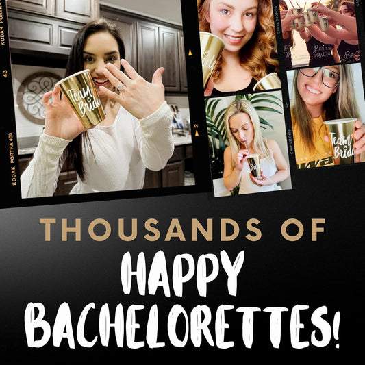 Team Bride Bachelorette Party Cups – 15 Pack Rose Gold Foil Bride & Bridesmaid Cups – 12oz Disposable Bridal Shower & Bachelorette Decorations