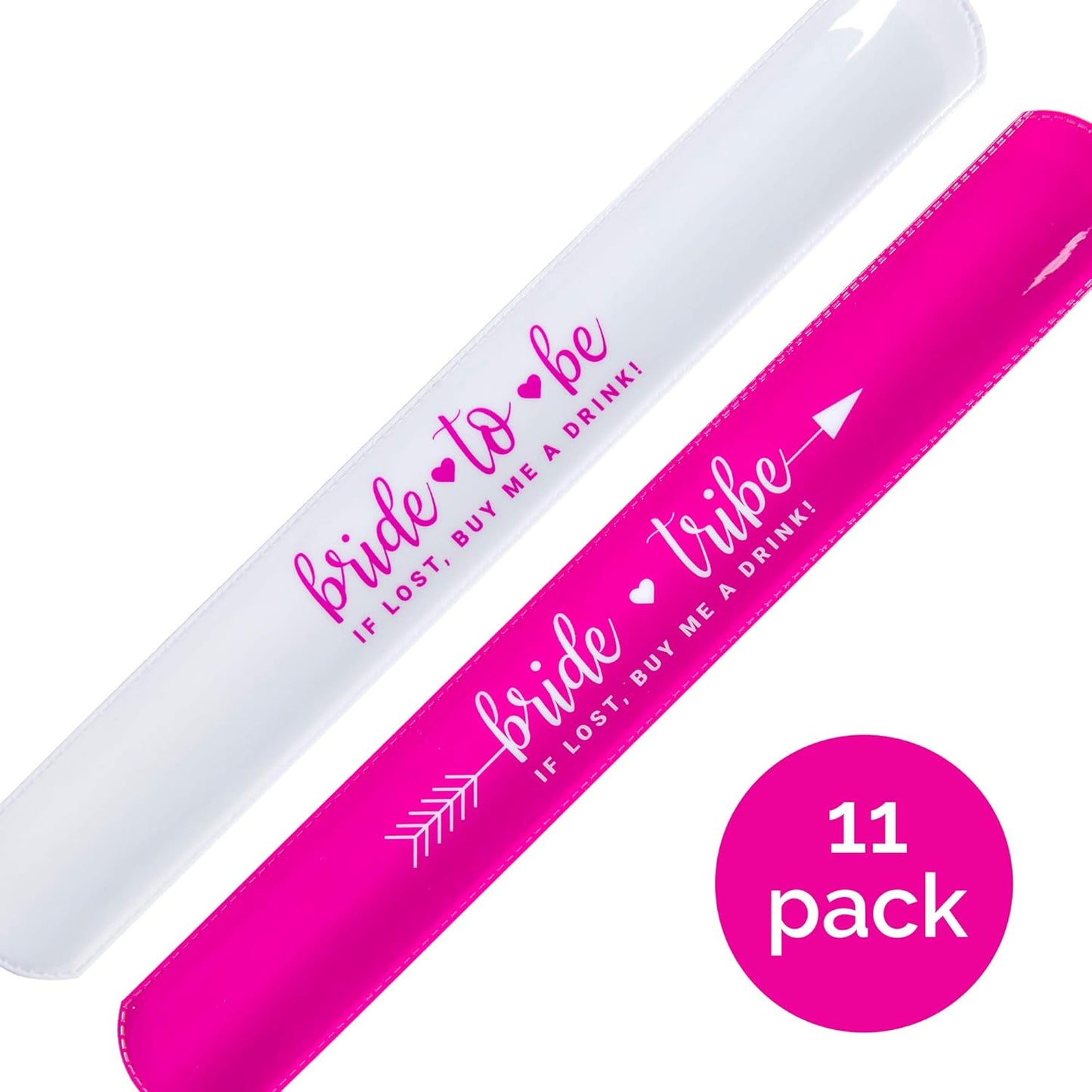 Bachelorette Slap Bracelets – 11 Pack | Bride Tribe Party Favors | Pink Bachelorette Accessories for Bride & Bridesmaids