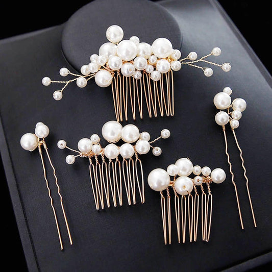 5PCS Pearl Hair Comb for Wedding Pearls Hair Clips Bridal Pearl Bobby Pins Set Gold Bridesmaid Hair Accessories for Women and Brides