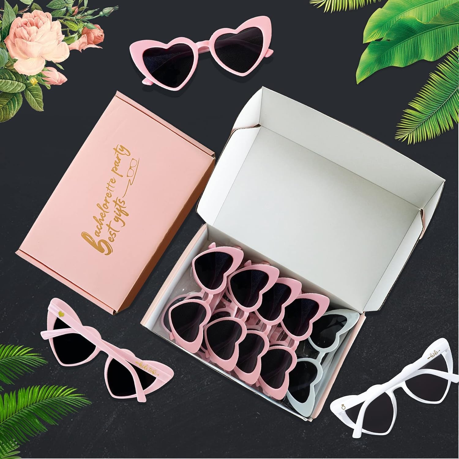 10-Pack Retro Heart Sunglasses – Bachelorette Party Favors, Bridal Shower & Bridesmaid Gifts | Fun Wedding Accessories