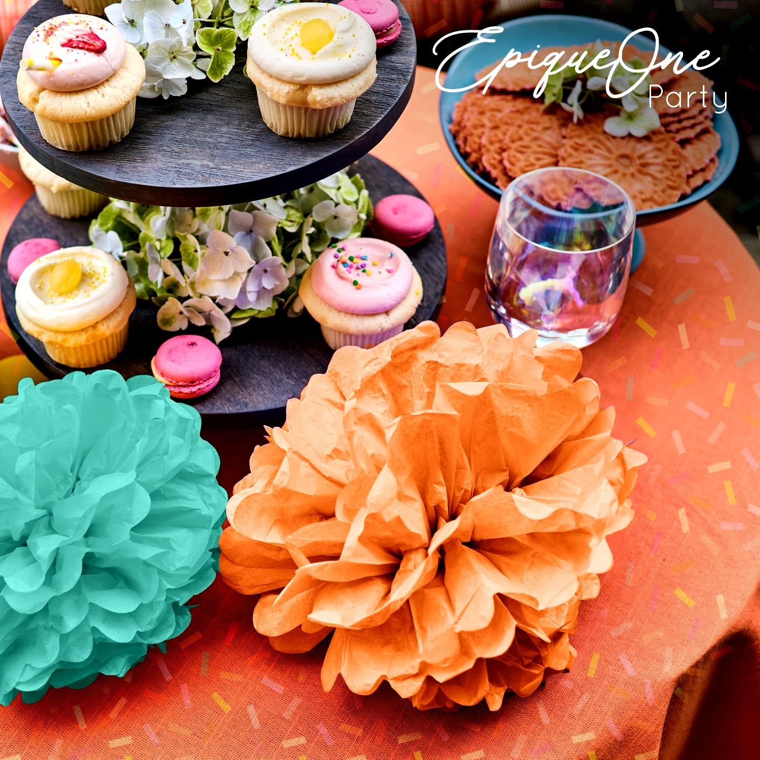 22-Piece Tissue Paper Pom Poms Party Set - Mint, Ivory & Peach | Includes 12 Pom Poms, 6 Paper Lanterns, 3 Honeycomb Balls & 1 6.5 Ft. Garland | for Birthdays, Bridal or Baby Showers & More