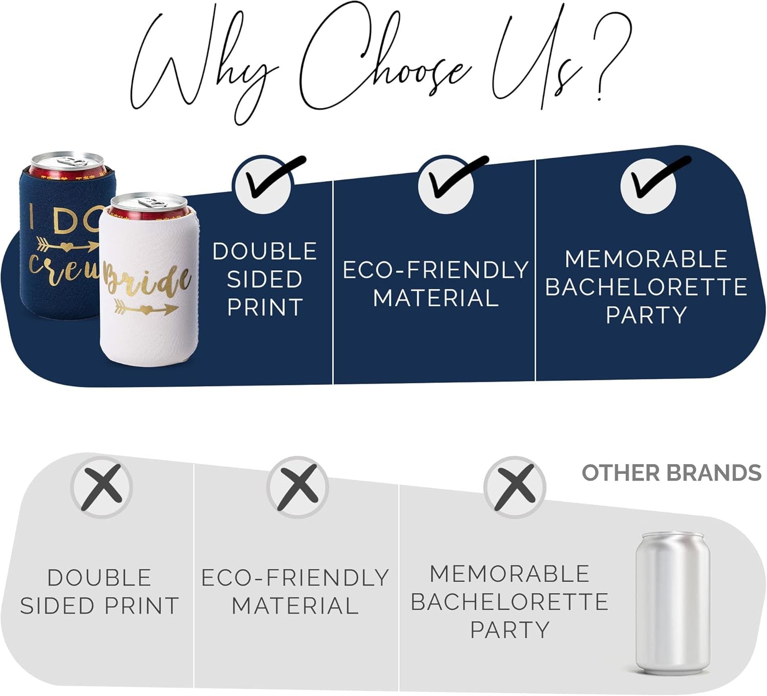 I Do Crew & Bride Bachelorette Can Coolers – 12-Pack Neoprene Beer Sleeves for Bridal Shower, Engagement, Party Favors (Navy Blue, Regular)