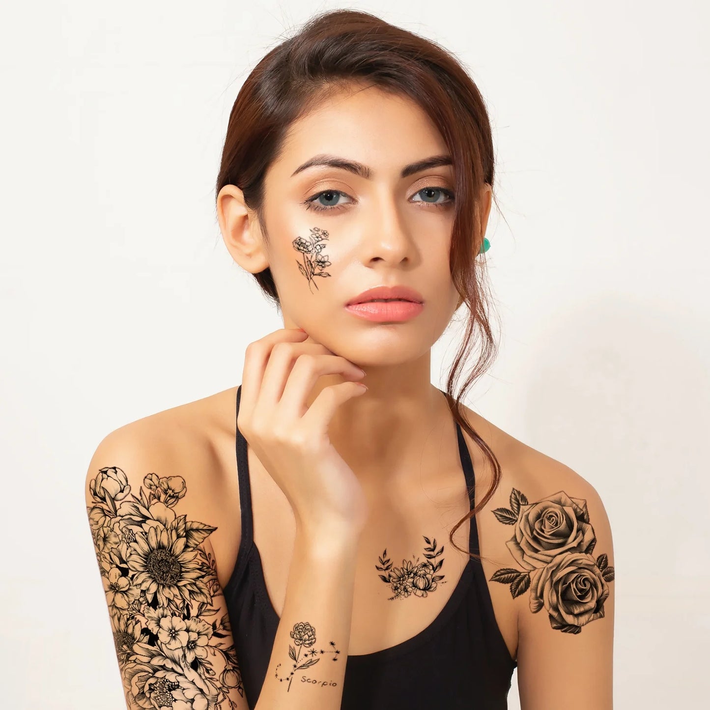 40 Sheets Waterproof Temporary Tattoos – Large Floral Designs with Sunflowers, Roses & Bouquets | Half Arm & Mini Tattoos for Women & Girls | Long-Lasting Body Art