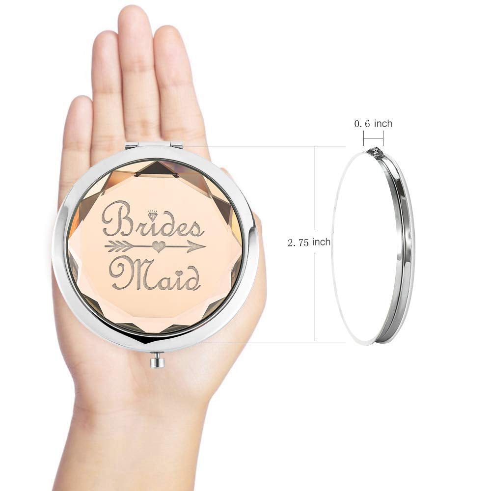 2 Pack Bachelorette Party Gifts for Bride,2 Bridesmaid Makeup Mirror,Crystal Pocket Compact Makeup Mirror Wedding Bridesmaid Gifts-Mirror for Bridal Party,Bridesmaid Proposal Gifts (Champagne)